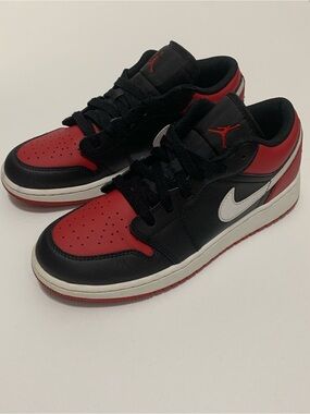 Jordan Low-Top Sneakers in Black, Red & White